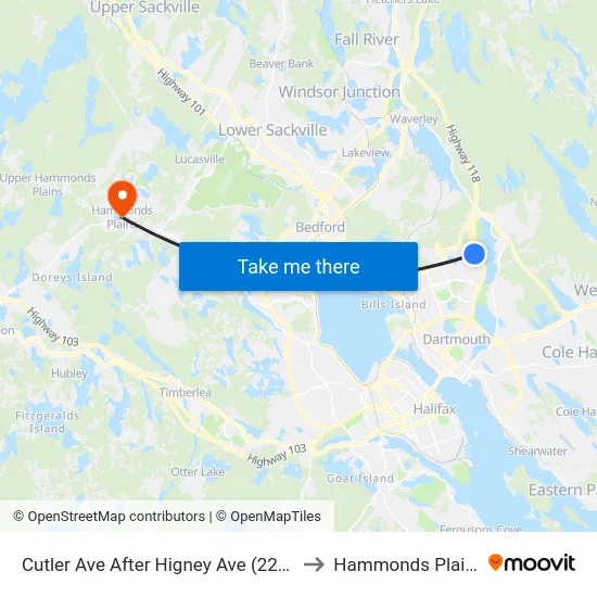 Cutler Ave After Higney Ave (2282) to Hammonds Plains map