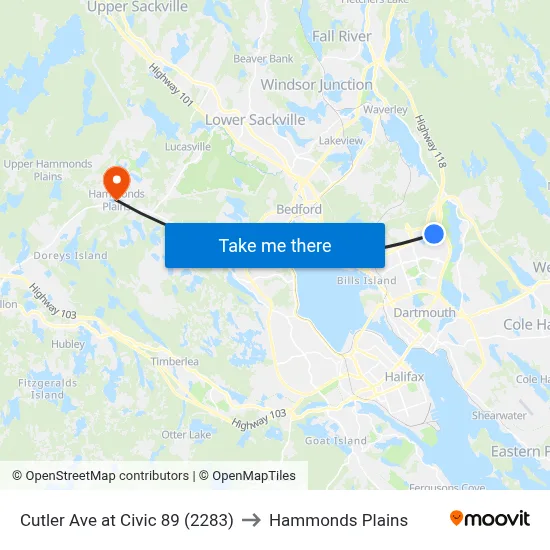 Cutler Ave at Civic 89 (2283) to Hammonds Plains map