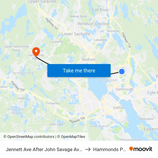 Jennett Ave After John Savage Ave (2288) to Hammonds Plains map