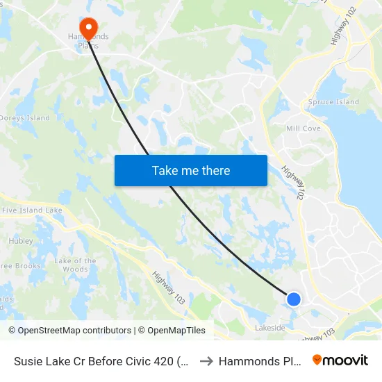 Susie Lake Cr Before Civic 420 (2312) to Hammonds Plains map