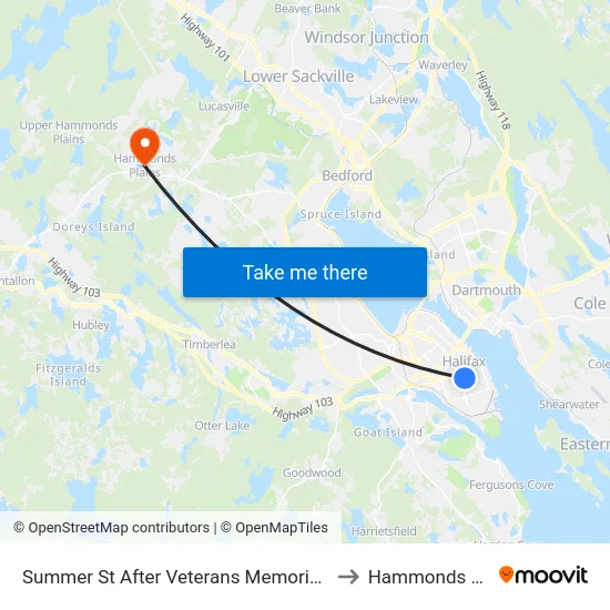 Summer St After Veterans Memorial Ln (2304) to Hammonds Plains map