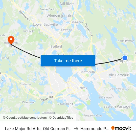 Lake Major Rd After Old German Rd (7109) to Hammonds Plains map