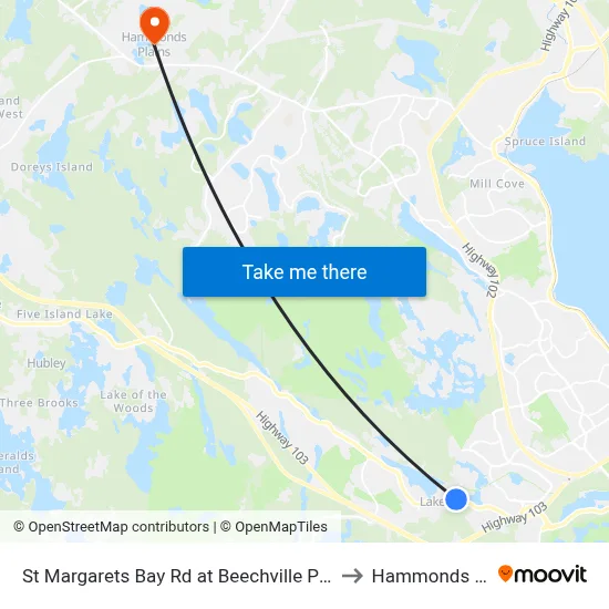 St Margarets Bay Rd at Beechville Park Dr (6153) to Hammonds Plains map