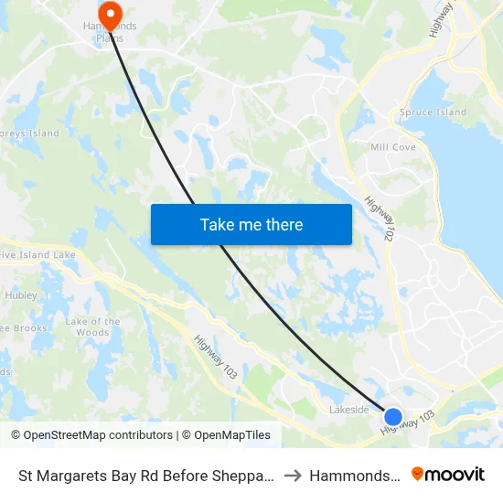 St Margarets Bay Rd Before Sheppards Run (6157) to Hammonds Plains map