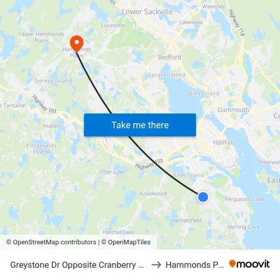 Greystone Dr Opposite Cranberry Ct (6795) to Hammonds Plains map