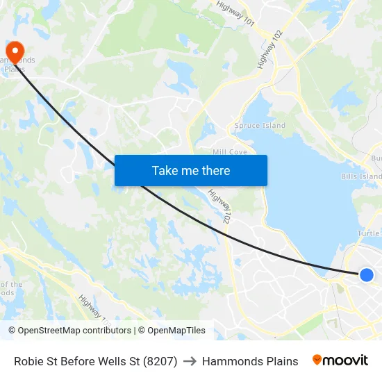Robie St Before Wells St (8207) to Hammonds Plains map
