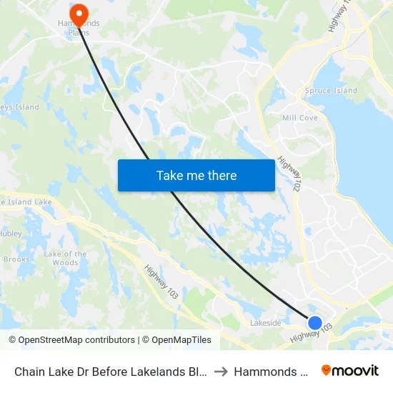 Chain Lake Dr Before Lakelands Blvd (6379) to Hammonds Plains map