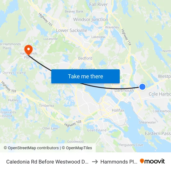Caledonia Rd Before Westwood Dr (6370) to Hammonds Plains map