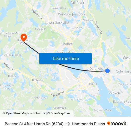 Beacon St After Harris Rd (6204) to Hammonds Plains map