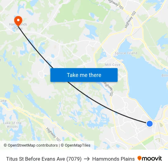 Titus St Before Evans Ave (7079) to Hammonds Plains map