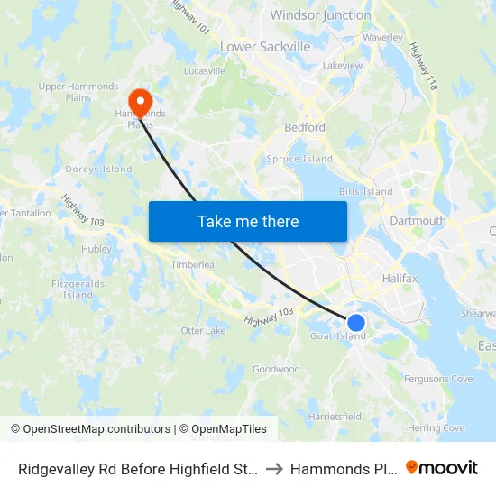 Ridgevalley Rd Before Highfield St (8169) to Hammonds Plains map