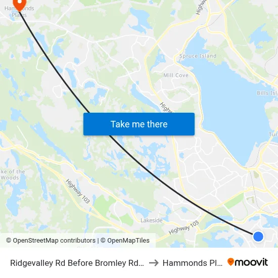 Ridgevalley Rd Before Bromley Rd (8168) to Hammonds Plains map