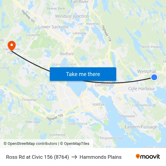 Ross Rd at Civic 156 (8764) to Hammonds Plains map
