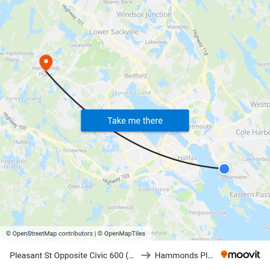 Pleasant St Opposite Civic 600 (8013) to Hammonds Plains map
