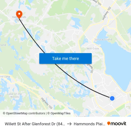 Willett St After Glenforest Dr (8492) to Hammonds Plains map