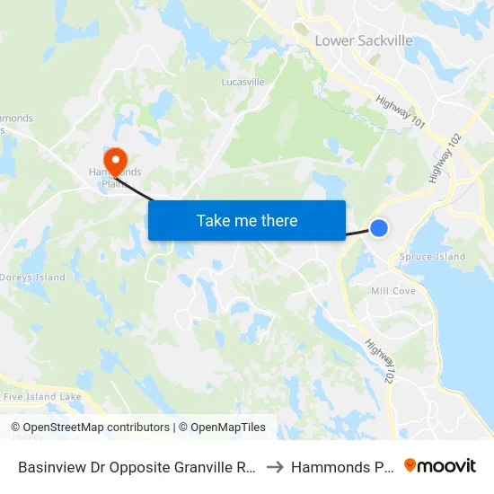 Basinview Dr Opposite Granville Rd (6141) to Hammonds Plains map