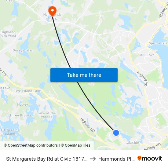 St Margarets Bay Rd at Civic 1817 (6145) to Hammonds Plains map
