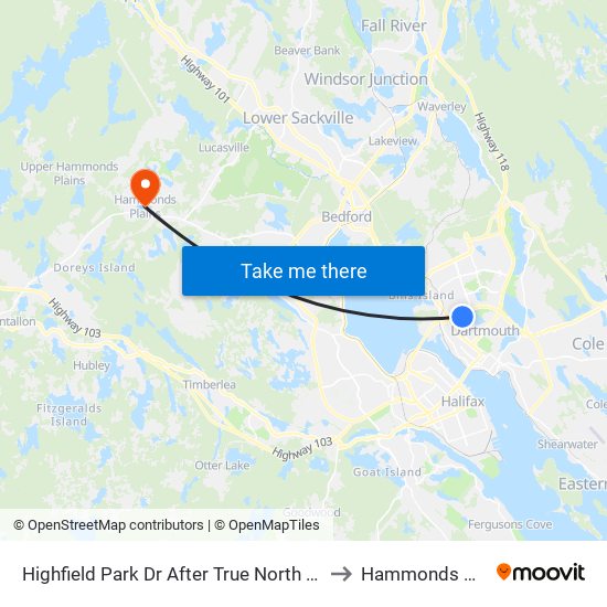 Highfield Park Dr After True North Cr (6927) to Hammonds Plains map