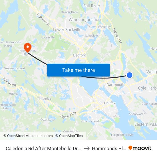 Caledonia Rd After Montebello Dr (6361) to Hammonds Plains map