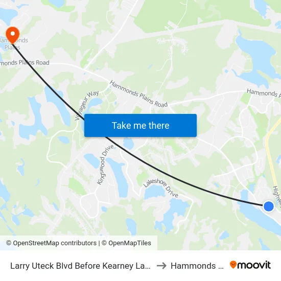 Larry Uteck Blvd Before Kearney Lake Rd (6365) to Hammonds Plains map