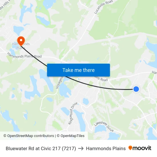 Bluewater Rd at Civic 217 (7217) to Hammonds Plains map