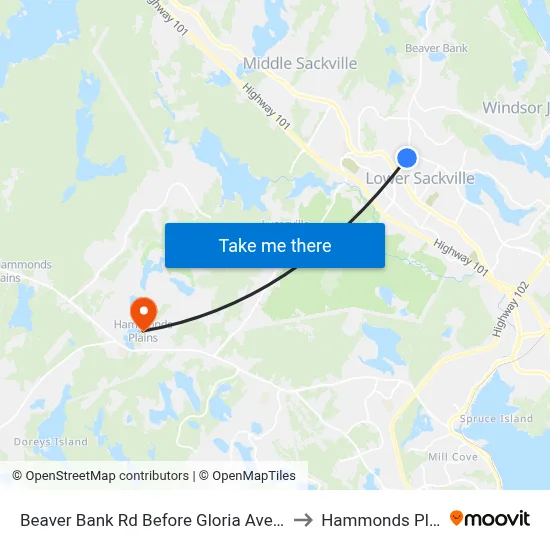 Beaver Bank Rd Before Gloria Ave (6214) to Hammonds Plains map