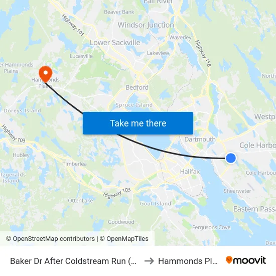 Baker Dr After Coldstream Run (8842) to Hammonds Plains map