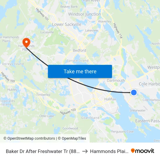 Baker Dr After Freshwater Tr (8843) to Hammonds Plains map