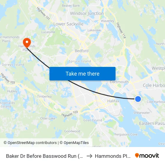 Baker Dr Before Basswood Run (8847) to Hammonds Plains map