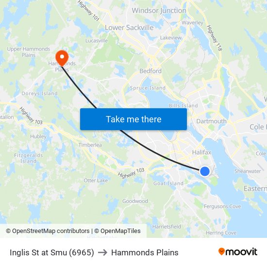 Inglis St at Smu (6965) to Hammonds Plains map