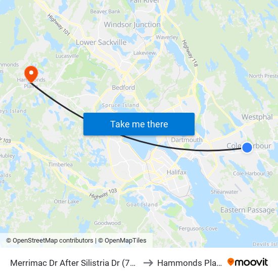 Merrimac Dr After Silistria Dr (7199) to Hammonds Plains map