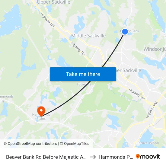 Beaver Bank Rd Before Majestic Ave (8714) to Hammonds Plains map