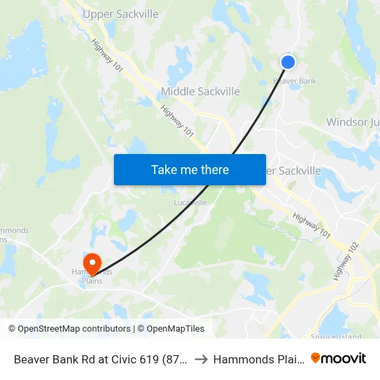 Beaver Bank Rd at Civic 619 (8715) to Hammonds Plains map
