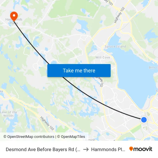 Desmond Ave Before Bayers Rd (6564) to Hammonds Plains map