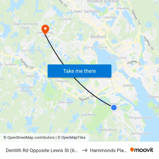 Dentith Rd Opposite Lewis St (6562) to Hammonds Plains map