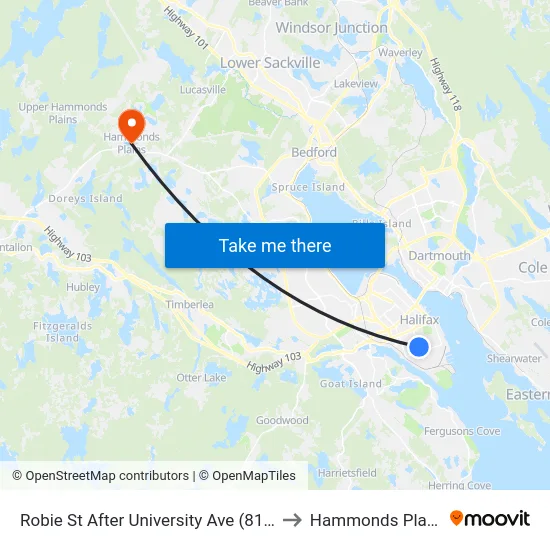 Robie St After University Ave (8187) to Hammonds Plains map