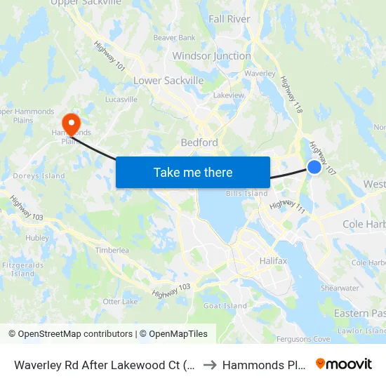 Waverley Rd After Lakewood Ct (8444) to Hammonds Plains map