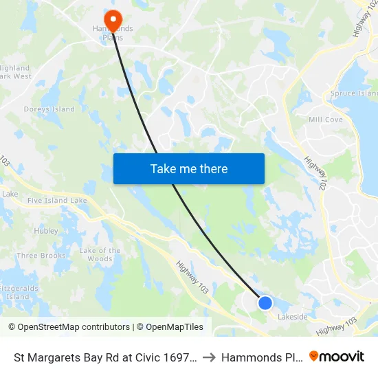St Margarets Bay Rd at Civic 1697 (6178) to Hammonds Plains map