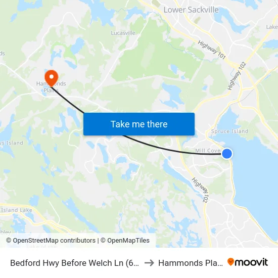 Bedford Hwy Before Welch Ln (6224) to Hammonds Plains map