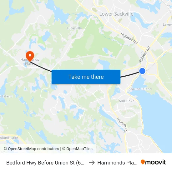 Bedford Hwy Before Union St (6228) to Hammonds Plains map