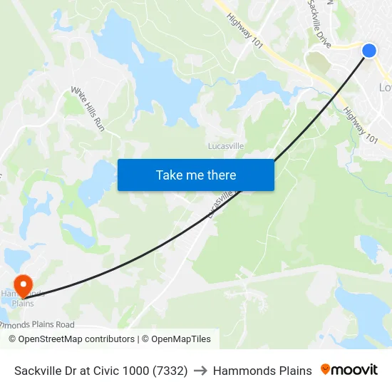 Sackville Dr at Civic 1000 (7332) to Hammonds Plains map