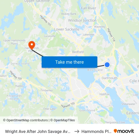 Wright Ave After John Savage Ave (8858) to Hammonds Plains map