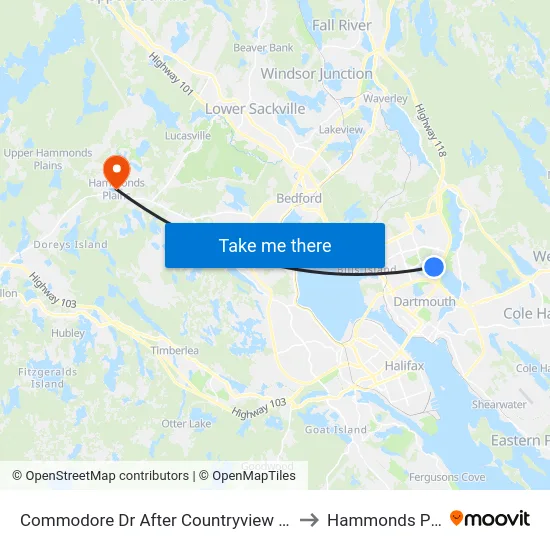Commodore Dr After Countryview Dr (8853) to Hammonds Plains map