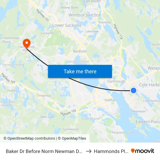 Baker Dr Before Norm Newman Dr (8852) to Hammonds Plains map