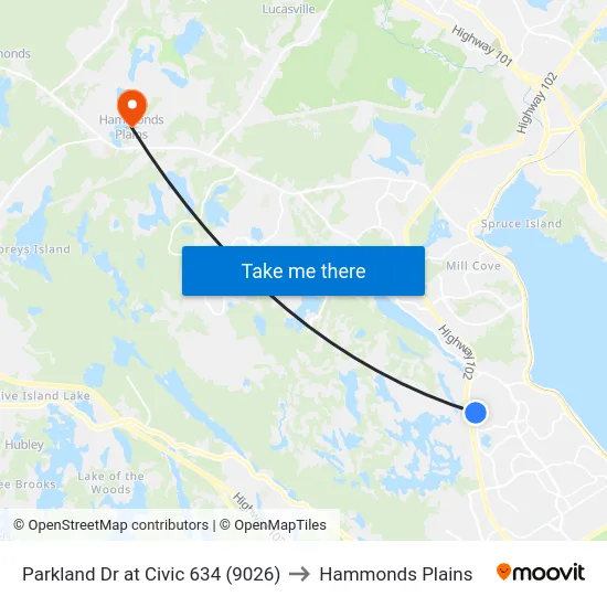 Parkland Dr at Civic 634 (9026) to Hammonds Plains map