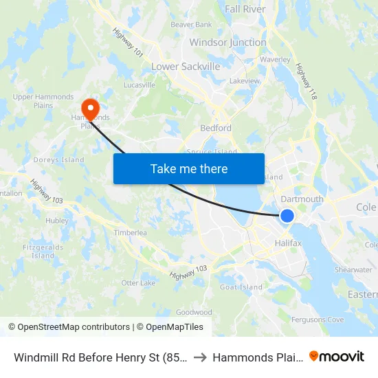 Windmill Rd Before Henry St (8524) to Hammonds Plains map