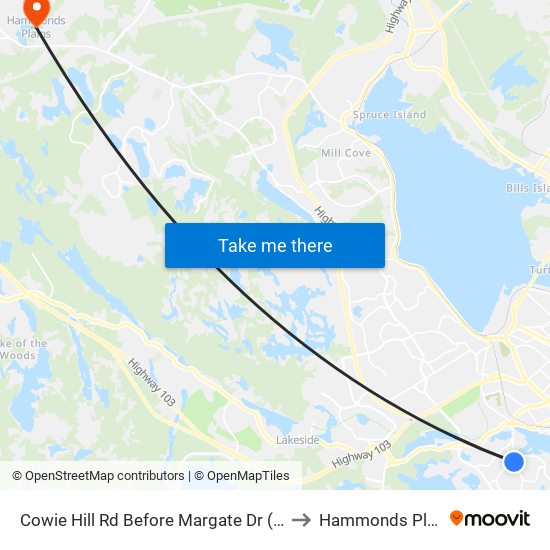 Cowie Hill Rd Before Margate Dr (6514) to Hammonds Plains map