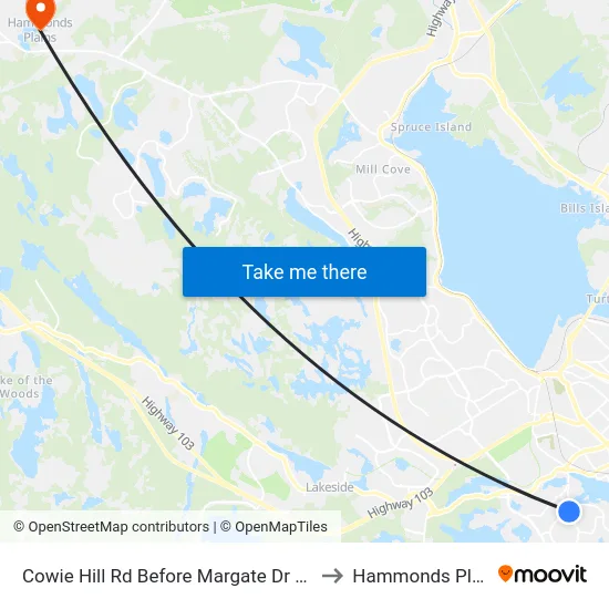 Cowie Hill Rd Before Margate Dr (6514) to Hammonds Plains map