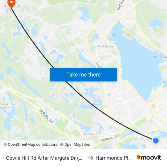 Cowie Hill Rd After Margate Dr (6516) to Hammonds Plains map