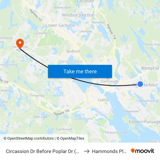 Circassion Dr Before Poplar Dr (6421) to Hammonds Plains map